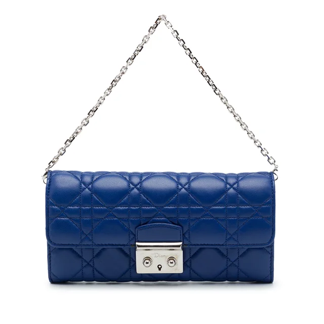 Blue Dior Lambskin Cannage Miss Dior Promenade Wallet on Chain Shoulder Bag in Blue Lambskin from Designer Revival