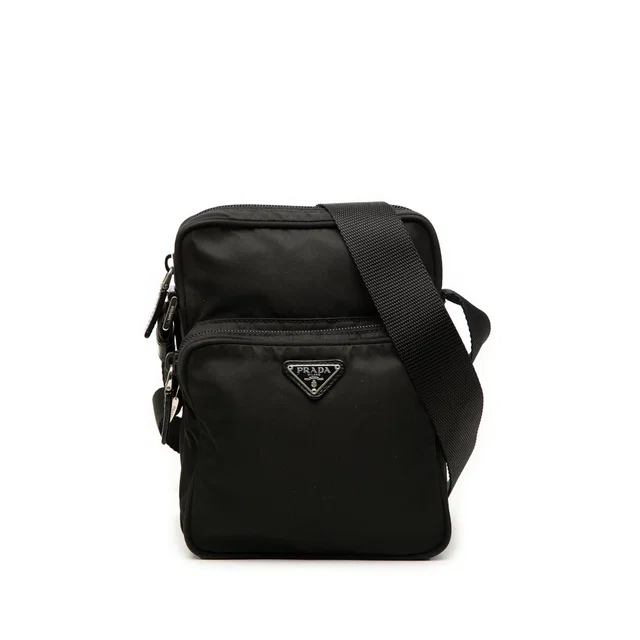 Black Prada Tessuto Zip Top Crossbody in Black Nylon from Designer Revival