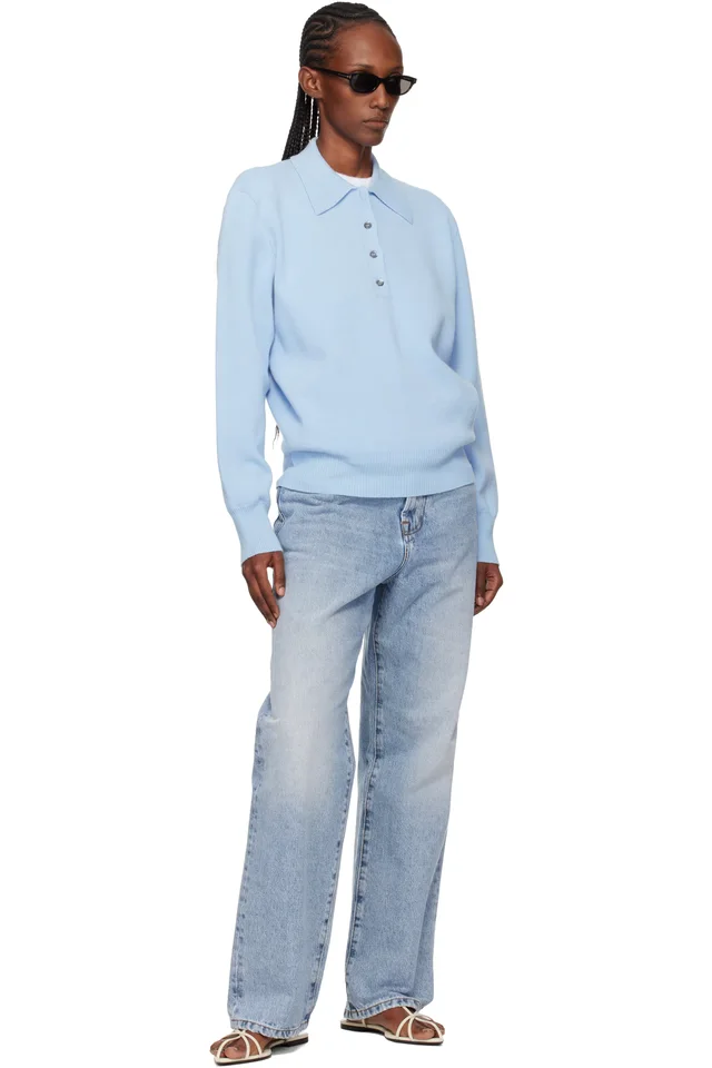 Róhe Blue Compact Knitted Polo, photo 4 of 4 from SSENSE