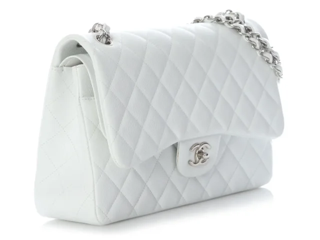 Chanel Jumbo White Quilted Caviar Classic Double Flap in White Caviar leather from Ann's Fabulous Finds, photo 6 of 10