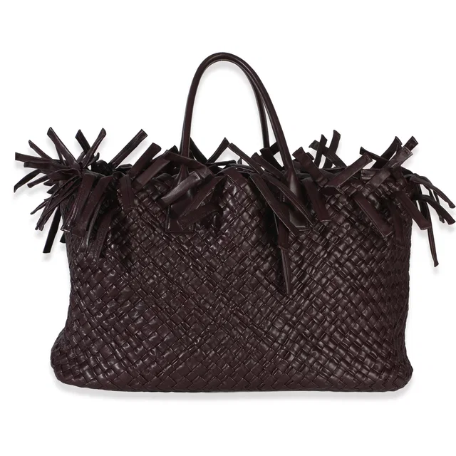 Bottega Veneta Burgundy Nappa Intrecciato Fringe Oversized Cabat Tote Red Leather Handbag in Burgundy Nappa leather from HEWI