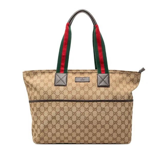 Beige Gucci GG Canvas Web Tote in Beige Canvas from Designer Revival