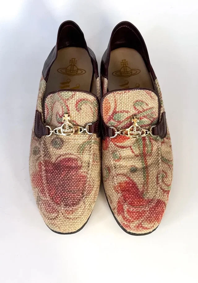 Vivienne Westwood Archival Orb Tapestry Loafers Floral in Brown, Women's (Size 10) in brown|red Woven leather from Grailed