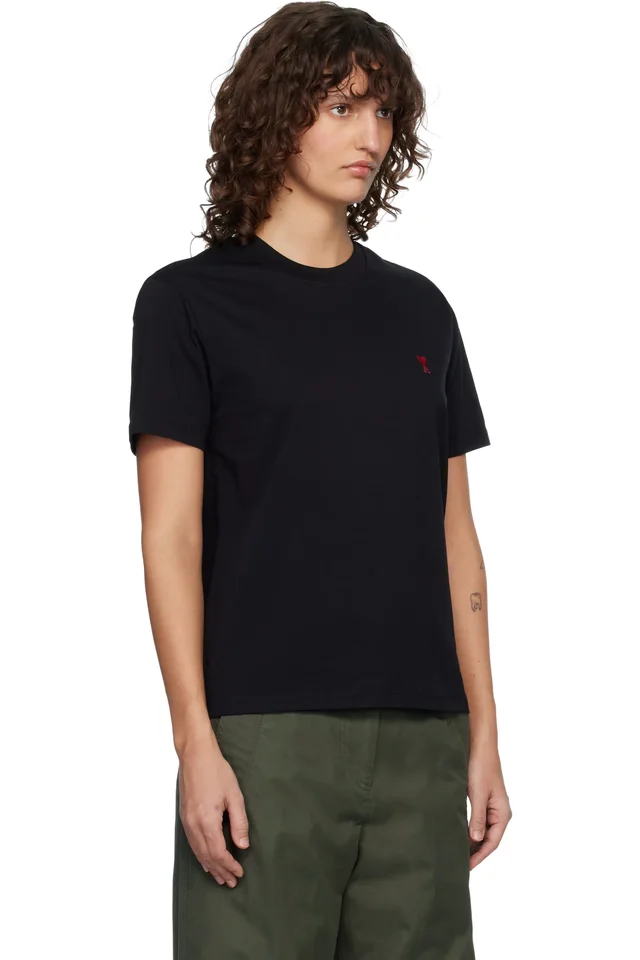AMI Paris Black Ami de Coeur T-shirt, photo 2 of 4 from SSENSE
