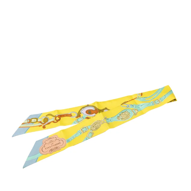 Yellow Hermès Brides de Gala Silk Twilly Scarf Scarves in Yellow Silk from Designer Revival