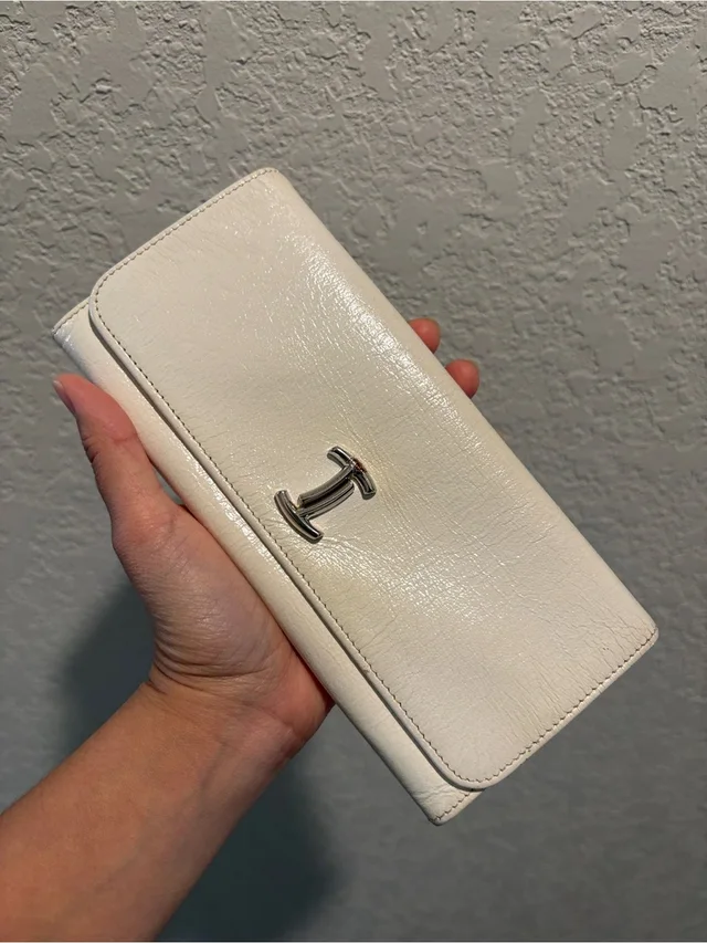 Tod's Cream Leather Snap Wallet With Silver Hardware in White Leather from Poshmark