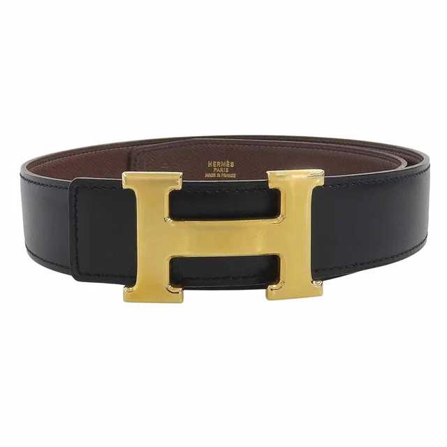 Hermès 1996 Constance Belt, Black/Brown in Black Box leather from VINTAGE QOO TOKYO