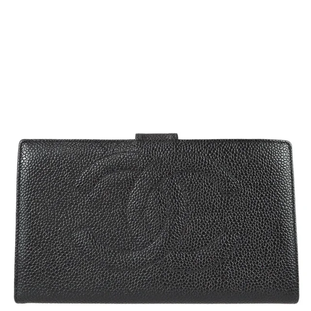 Chanel 1996-1997 Black Caviar Timeless Long Wallet in Black Caviar leather from AMORE Vintage Tokyo