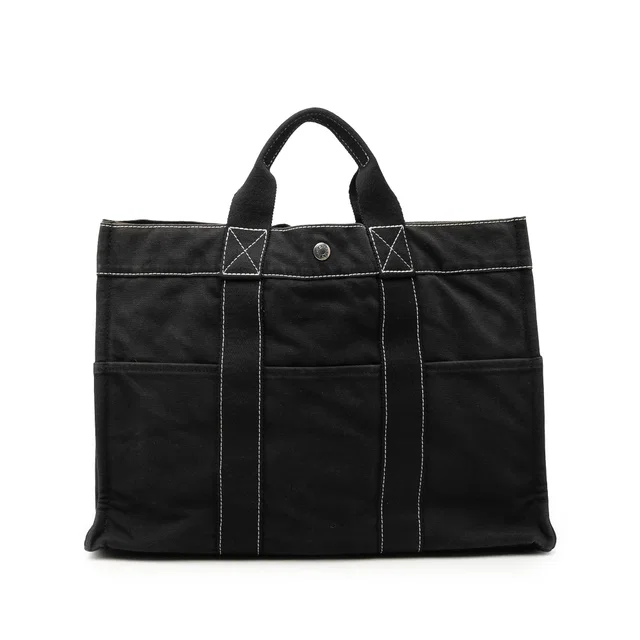 Black Hermès Canvas Fourre Tout MM Tote Bag in Black Canvas from Designer Revival