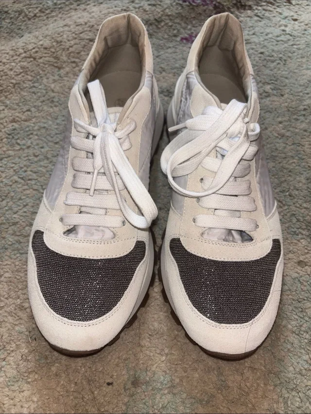 Brunello Cucinelli Women's Neutral White & Gray Casual Sneakers in gray|white from Poshmark