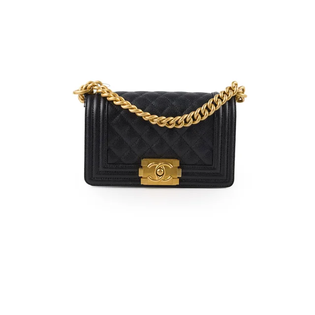 Chanel Small Boy Bag Black Caviar GHW (microchip) Leather Lined in Black Caviar leather from The Purse Affair