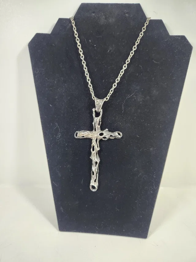 Unoaerre Vintage 4 1/2" Long Sterling Silver Cross Italy Modernist Bark Design in gray|silver from Poshmark