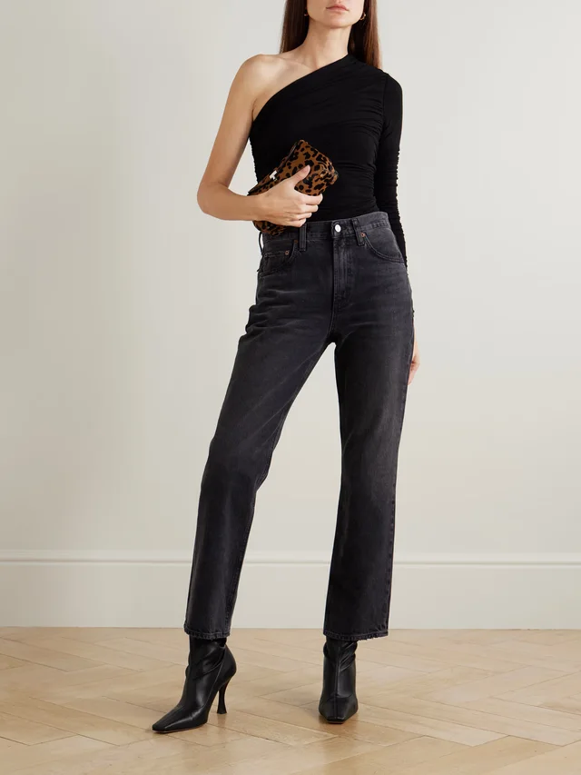 AGOLDE Annette one-shoulder ruched stretch-jersey top in Black, photo 2 of 2 from NET-A-PORTER (Canada)