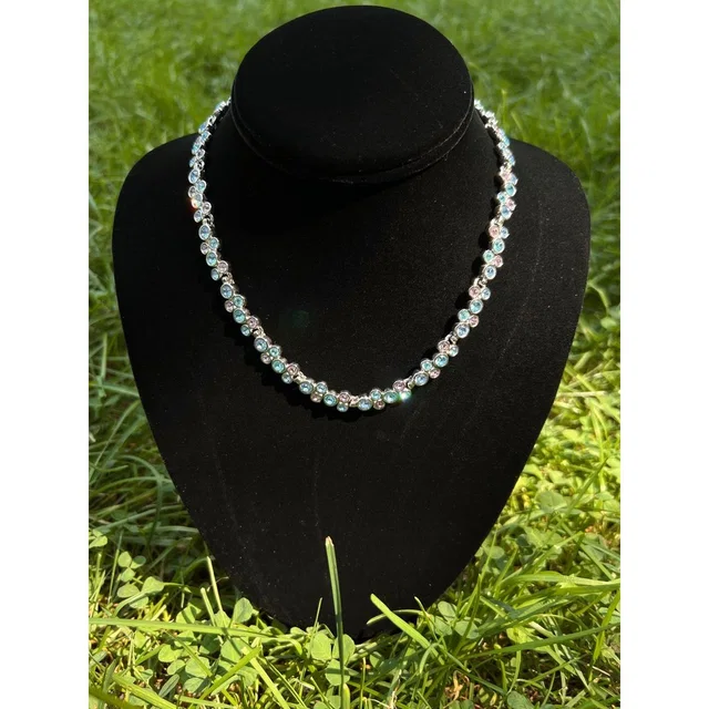 Vtg Swarovski Signed Fidelity Pink Blue Pastel Crystal Wave Silver Tone Necklace in pink|blue from Poshmark