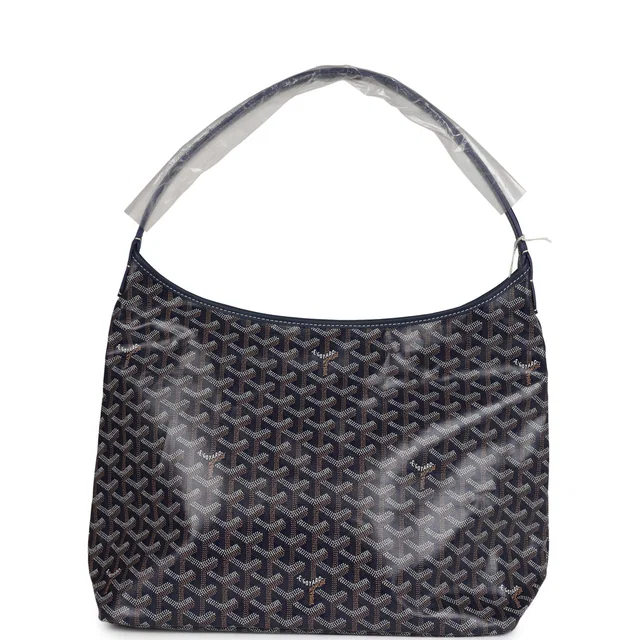 Goyard Goyardine Navy Blue Boheme Hobo Bag Palladium Hardware in Navy Calfskin from Madison Avenue Couture