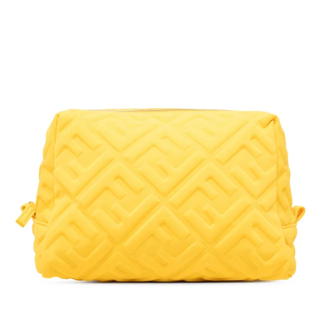 Yellow Fendi Zucca Embossed Technical Fabric Cosmetic Pouch in Yellow Nylon from Designer Revival