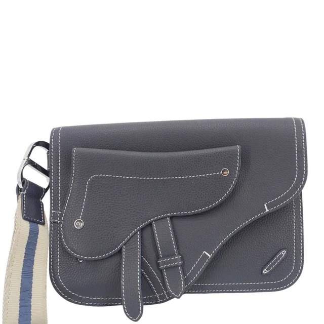 Dior X KAWS Saddle Leather Wristlet Navy Blue in Navy Leather from Dallas Designer Handbags