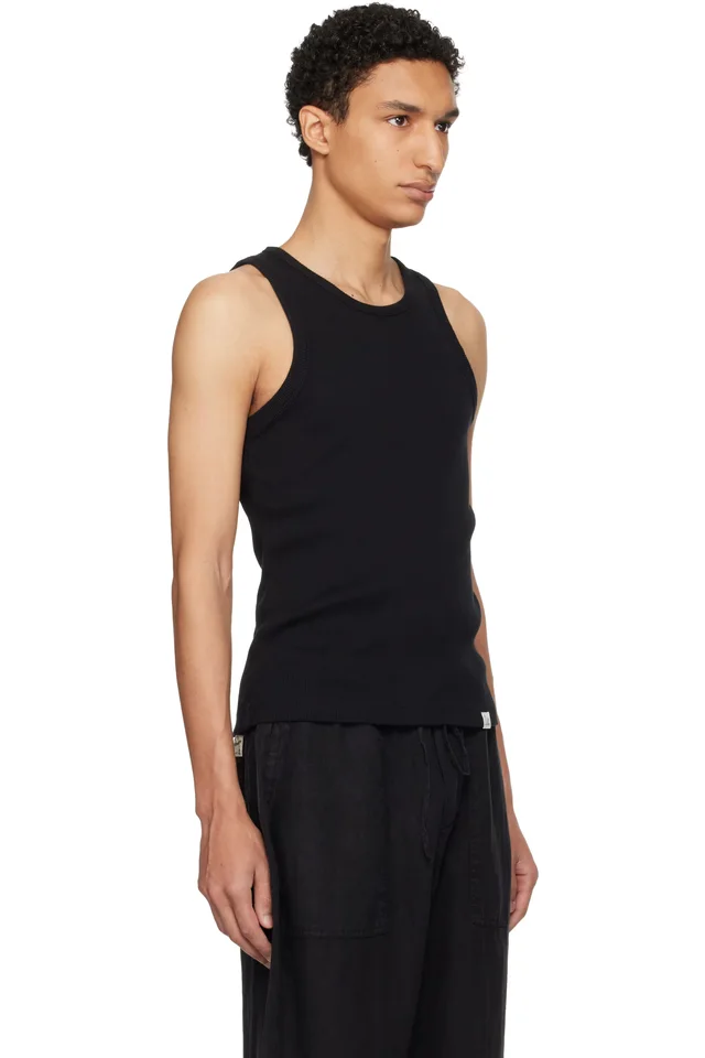 Merz b. Schwanen Black Iconic Ribbed Cotton Tank Top, photo 2 of 4 from SSENSE