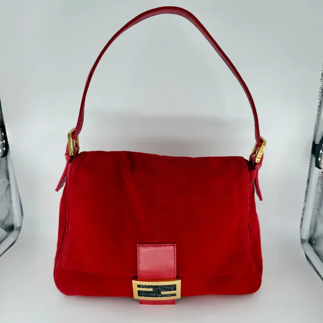 Fendi Red Mamma Baguette Shoulder bag in Red Suede from SparklesnDreams