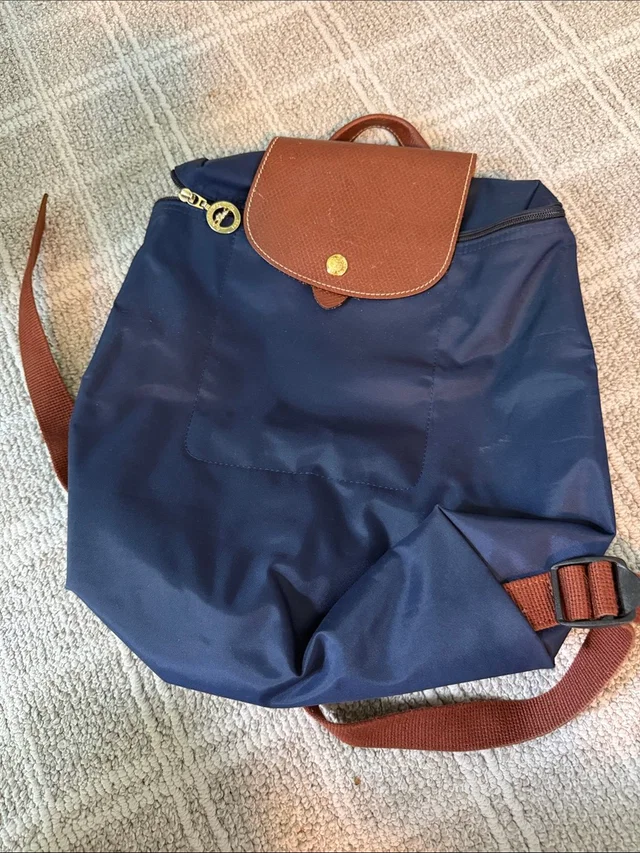 Longchamp Navy Blue And Brown Le Pliage Nylon Backpack in gold|blue|brown|red Nylon from Poshmark