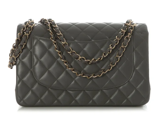 Chanel Jumbo Dark Gray Quilted Lambskin Classic Double Flap in Grey Lambskin from Ann's Fabulous Finds, photo 4 of 9