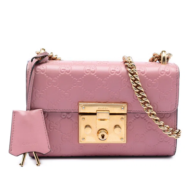 Pink Gucci Small Guccissima Padlock Crossbody in Pink Leather from Designer Revival