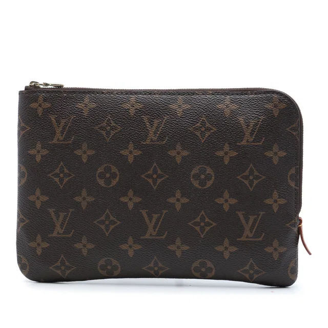Brown Louis Vuitton Monogram Etui Voyageur PM Clutch Bag in Brown Coated canvas from Designer Revival