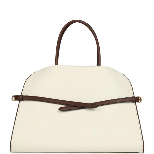 The Row Margaux 15 Ceinture Bag Ivory Canvas, Kentucky Saddle Gold Hardware in White Canvas from Madison Avenue Couture