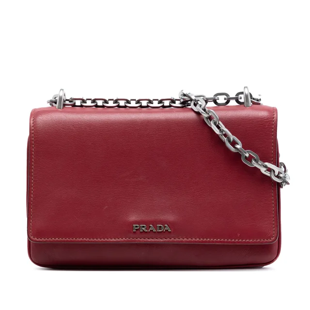 Red Prada Soft Calf Chain Crossbody in Red Leather from Designer Revival