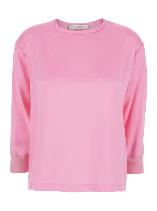 Jucca Pink Blouse with Long Sleeves and Round Neck in Fabric for Women in Pink from Gaudenzi Boutique, photo 1 of 1