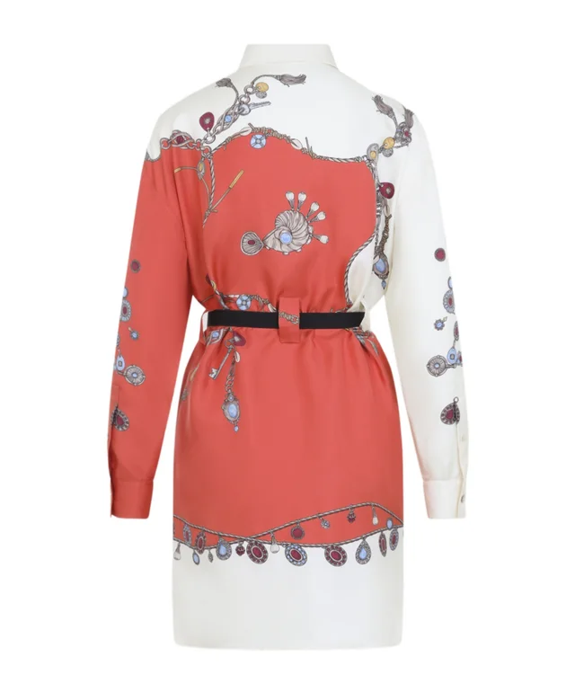 Versace Belted Shirt Dress in Silk 100% Details: Single Row Buttons Description: Long sleeves, color-blocked design, button placket, adjustable belt., photo 2 of 4 from SENSER