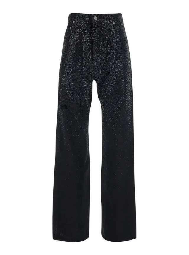 Golden goose Black Jeans with Belt Loops and All-Over Crystal Decoration in Denim for Women in Black 100% Cotton, photo 2 of 6 from Gaudenzi Boutique