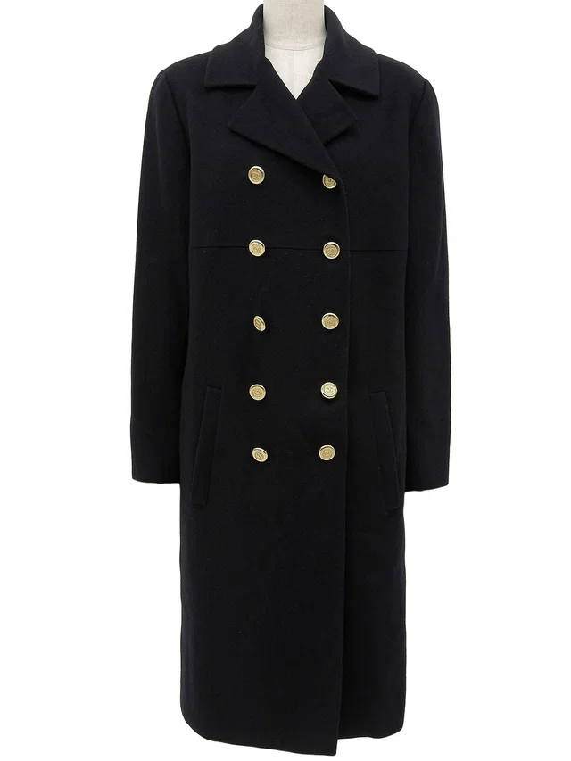 Chanel CC mark button double-breasted long coat navy in Navy from VINTAGE QOO TOKYO