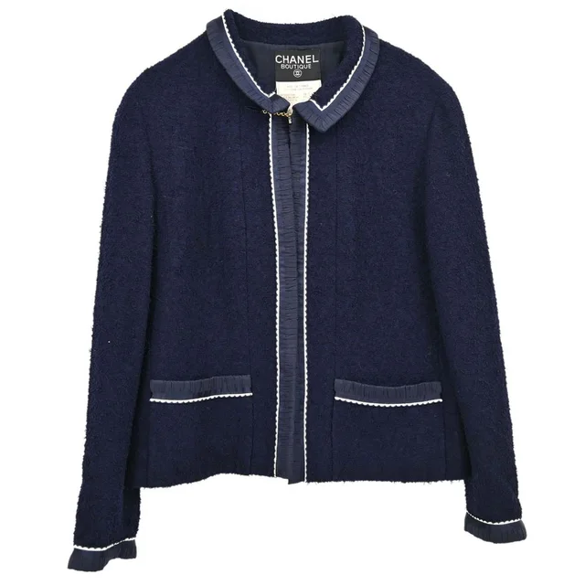 Chanel 1994 Tweed Jacket Navy #42 in Navy Tweed from AMORE Vintage Tokyo