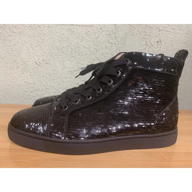 Christian Louboutin Louis Flat Black Sequin High Top Sneakers Mens Eu 41.5 in black Leather from Poshmark