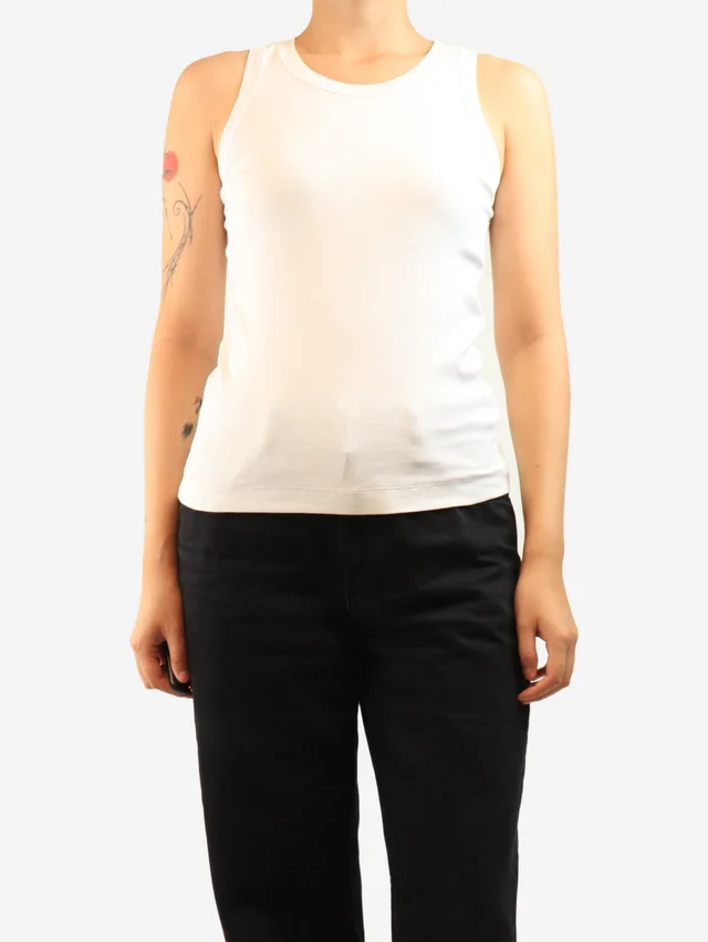 Brunello Cucinelli White ribbed tank top - size L in White from Sign of the Times