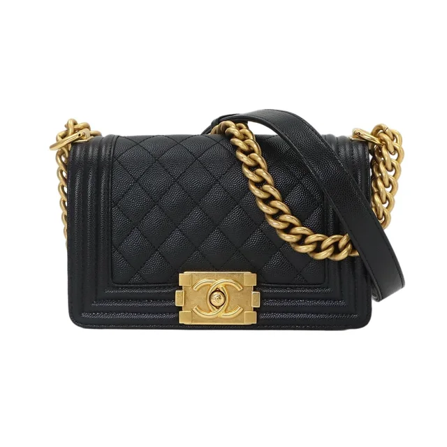 Chanel Boy Small Chain Shoulder Bag Caviar Leather Black in Black Caviar leather from The Reluxe