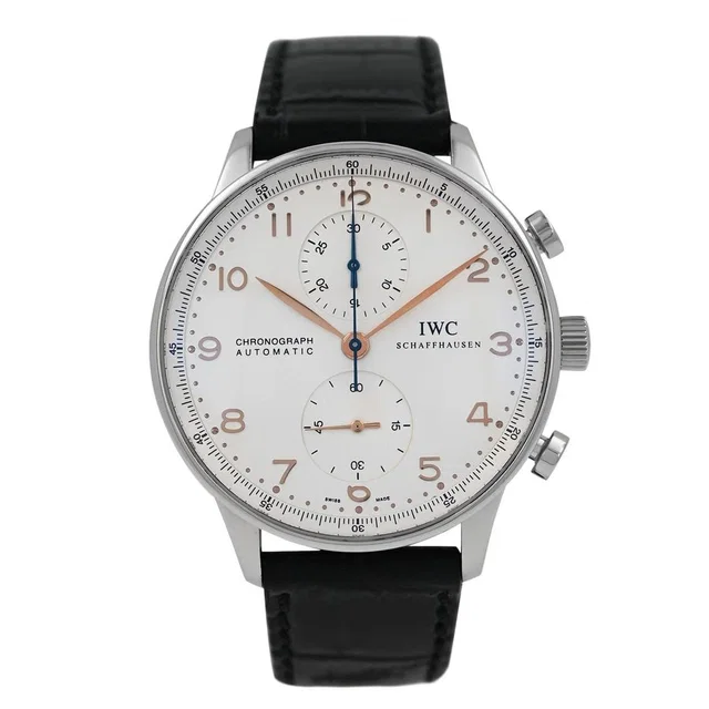 IWC Portuguese Chronograph Silver Dial Mens Watch IW371445 in pink|silver|gold|gray|black Crocodile from Jomashop.com