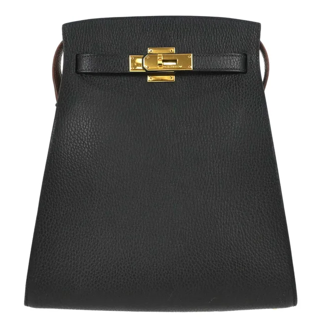 Hermès 1997 Black Natural Ardennes Kelly Sport MM Shoulder Bag in Black from AMORE Vintage Tokyo
