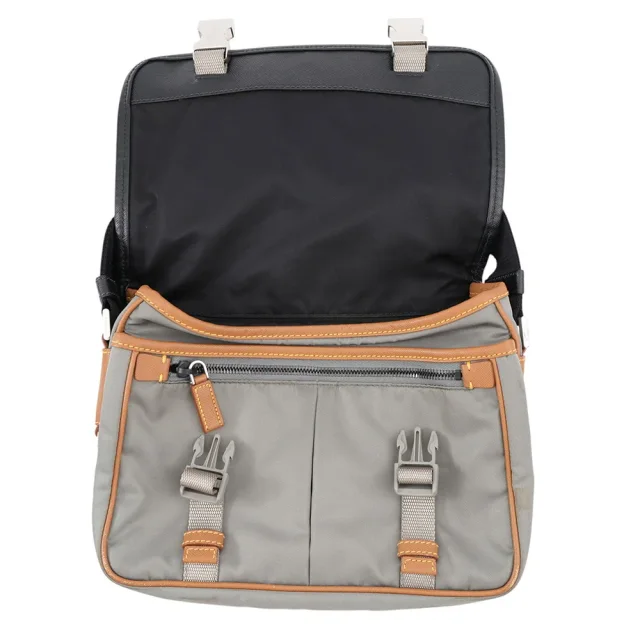 Prada Triangle Logo Shoulder Bag Black/Gray/Brown2VD769 Nylon Saffiano LeatherLeather in Black Saffiano leather from GALLERY RARE, photo 5 of 18