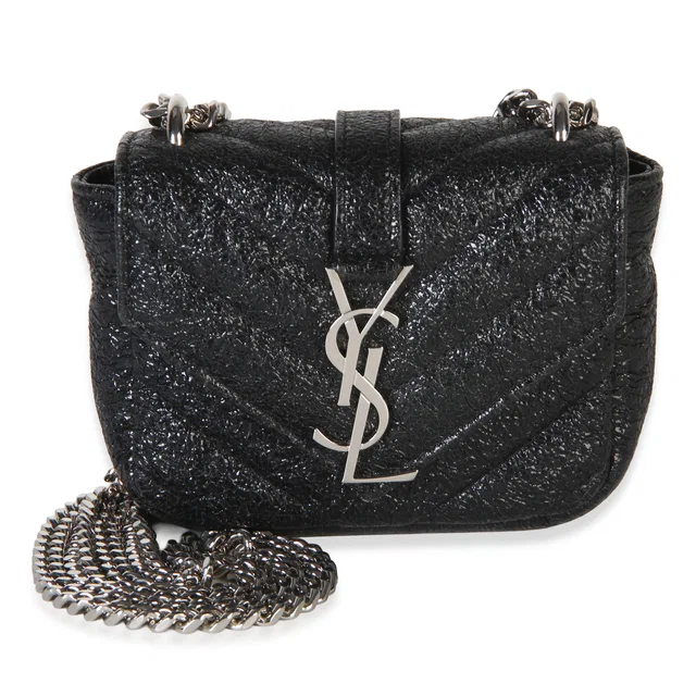 Saint Laurent Black Metallic Matelasse Lambskin Micro Monogram Crossbody Bag in Black Lambskin from myGemma
