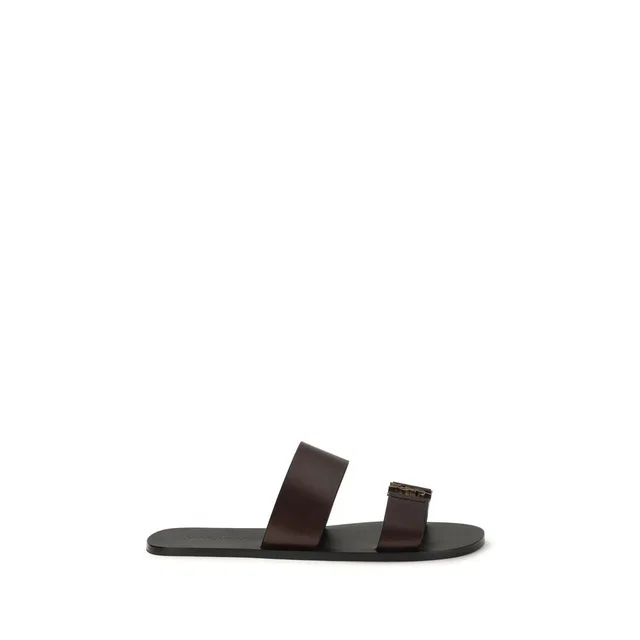 Saint Laurent Brown Calf Leather Bos Taurus Flat Sandals in Brown Calfskin from HEWI