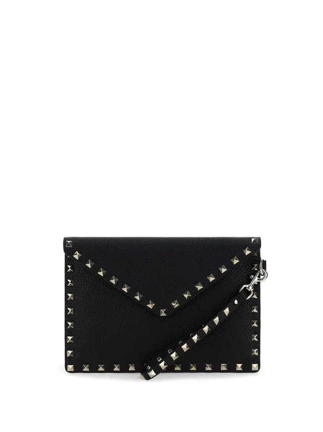 Valentino Garavani Rockstud Pouch Clutch — Black Calf Leather Bos Taurus in Black Calfskin from HEWI