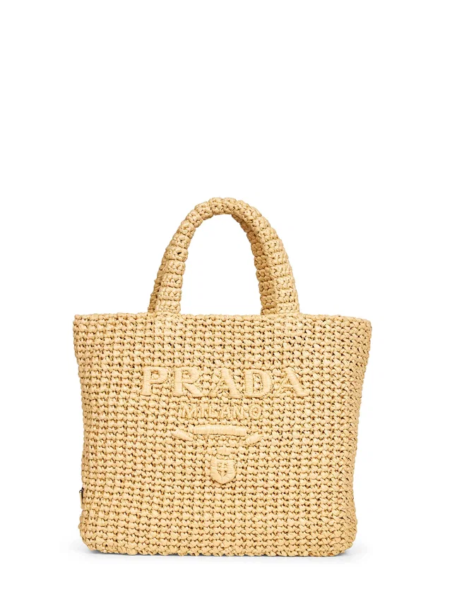 Prada Raffia-Effect Crochet Viscose Tote Bag — Yellow in Yellow Raffia from HEWI