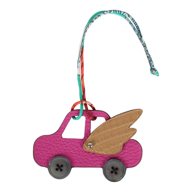 Hermès Petit H Winged Car Bag Charm Rose Pourpre Togo, Chai Alligator in Pink Togo leather from Madison Avenue Couture
