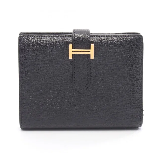 Hermès Bifold Wallet Bearn Compact Black Leather in Black Leather from The Reluxe