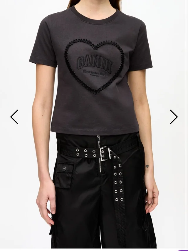 GANNI Cropped Heart Logo Tee in black from Poshmark