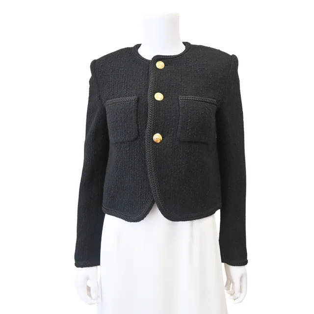 Celine Black Bouclé Tweed Chasseur Jacket in Black Tweed from Clotheshorse Anonymous