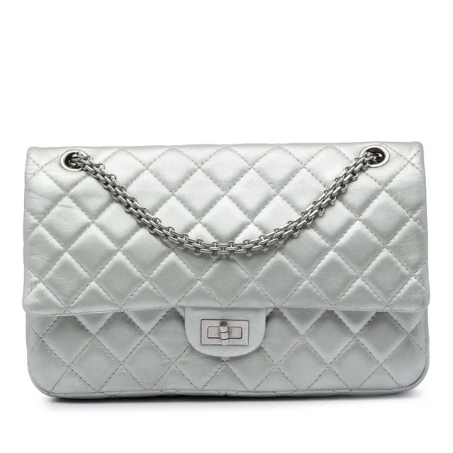 Silver Chanel Quilted Metallic Lambskin Reissue 2.55 Double Flap 226 Shoulder Bag in Silver Lambskin from Designer Revival, photo 1 of 1