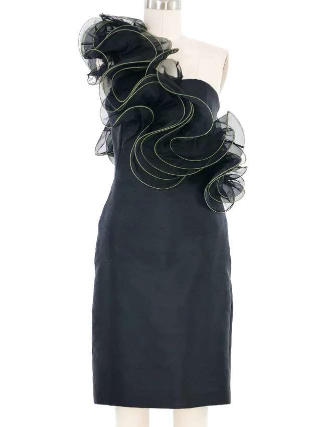 2010 Alexander McQueen One Shoulder Ruffle Dress in Silk from Arcade Vintage